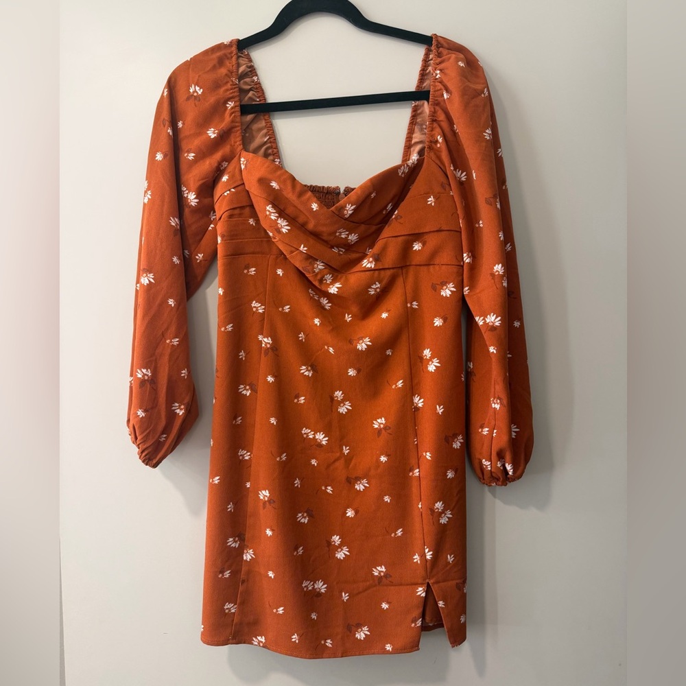 Abercrombie & Fitch Rust Floral Long Sleeve Dress